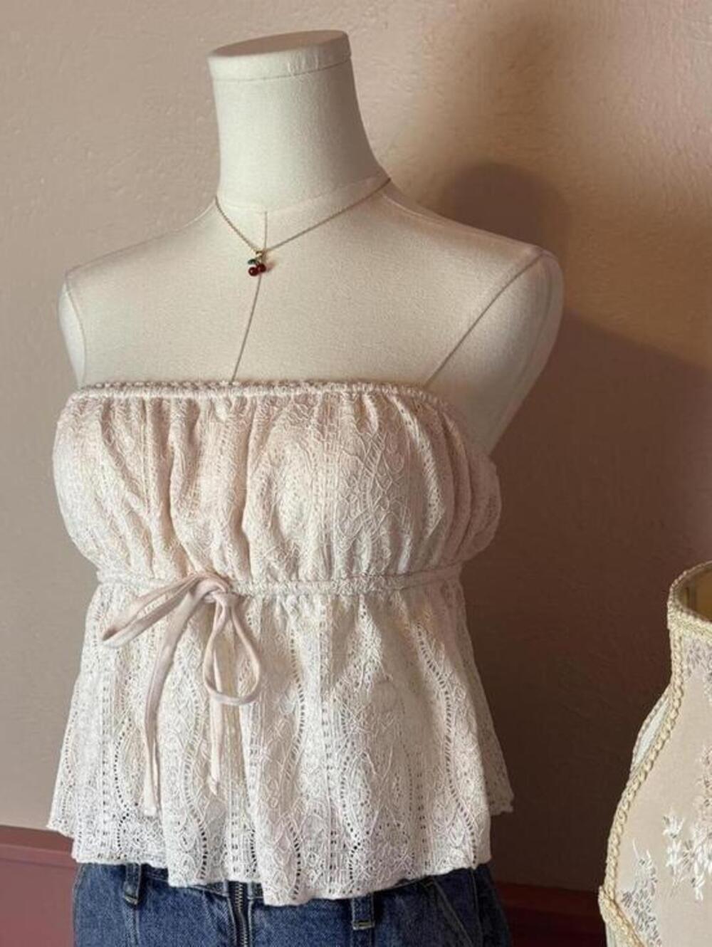 PacSun cottage romantic strapless lace tube top nwt sz medium fairy coquette